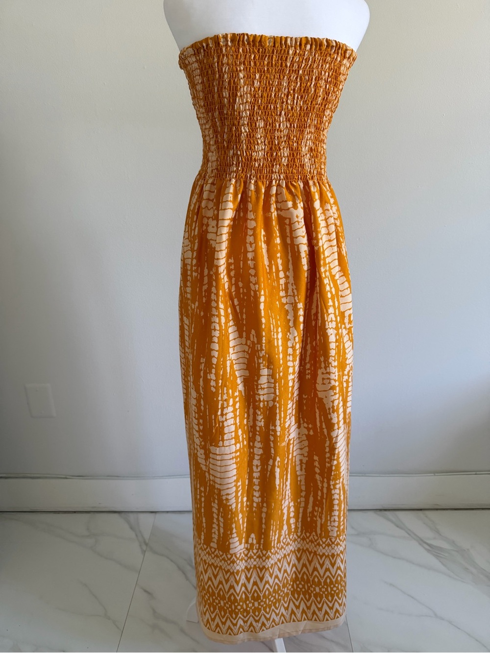 Strapless Smocked Maxi Dress in Mustard Yellow